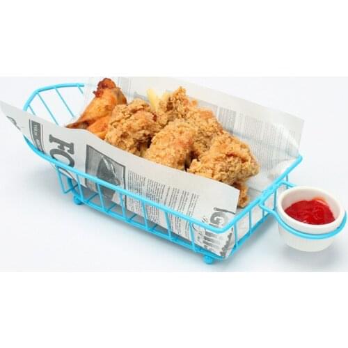American Creative Tableware Frying Basket New Design Snack And Chip Baskets Fast Food Tray Bread-and-fried chicken Plate Blue