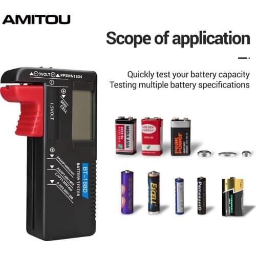 AMITOU BT-168D Electronic Digital Lithium Battery Capacity Tester LCD Display Check AAA AA Button Cell Universal Test Tool