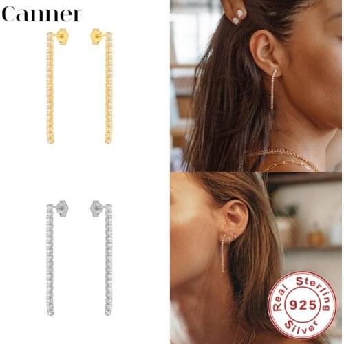 Canner 925 Sterling Silver Stud Earrings For Women Minimalist Zircon Long Line Chain Earring Fine Jewelry Piercing pendientes W5