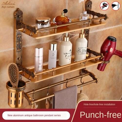 Punch-free European-style towel rack antique bathroom toilet multifunctional double-layer rack
