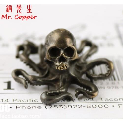Punk Retro Skull Octopus Figurines Desktop Ornament Decoration Brass Skeleton Animal Miniatures Toy Home Decor Craft Accessories