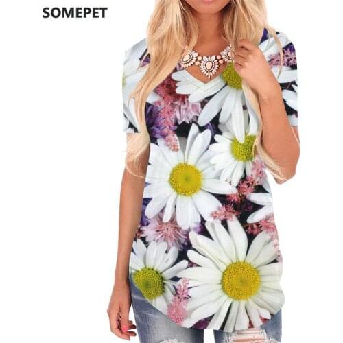 SOMEPET Flowers T Shirt Women Plant V-neck Tshirt Cool Shirt Print Harajuku Tshirts Printed Womens Clothing Hip hop Cool New