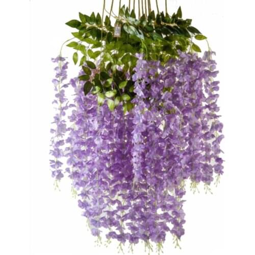 Wisteria Flower Imitation Fake Flowers Garland Green Leaf Rattan Wall Hanging Simulation For Wedding Party Decoration Ivy Vine