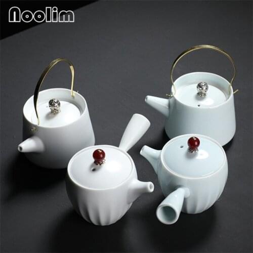 Ceramic Tea Pot With Handle White Porcelain Office Small Teapot Simple Cold Kettle Chinese Teaware Kung Fu Tea Set Drinkware