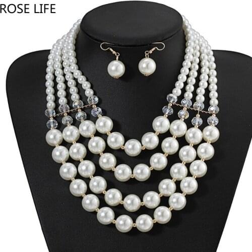 Fashion Classic Pearl Necklace Earrings Set Temperament Elegant Multi-layer Bijoux Femme Ensemble Jewelry Sets