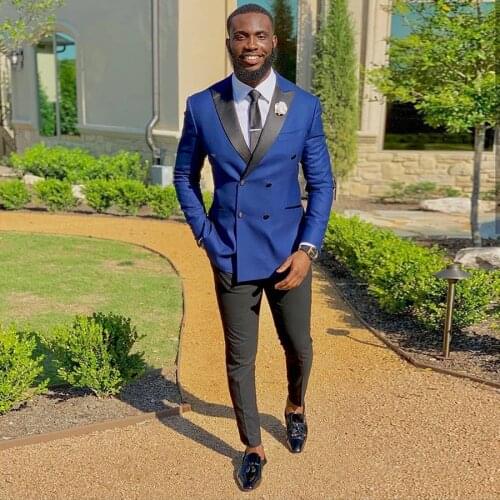 Royal Blue Slim Fit Double Breasted Men Suits For Wedding Prom 2 Piece Custom Groom Tuxedos Male Fashion Costumes Jacket+Pants