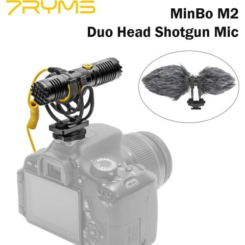 7YRMS MinBo M2 Shotgun Microphone Dual Mic Head Cardioid Condenser Mic TRS 3.5MM for DSLR Camera Smartphone Vlog Vidoe