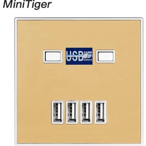 Minitiger 4-PORT Socket With USB Wall Charger Adapter EU Plug Socket Power Outlet Panel Electric Wall Charger Adapter Charging