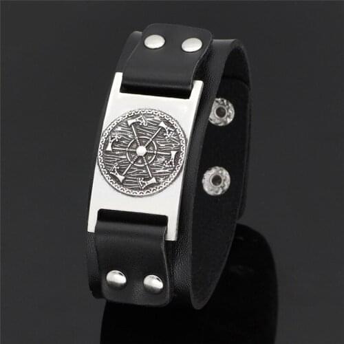 Fashion Bracelet For Women Men Round Shape Axe Pattern Viking Style Vintage Jewelry Bracelet Cool Leather Chain Dropshipping