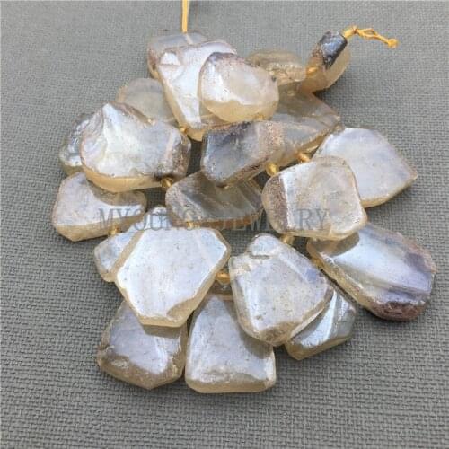 MY0118 Freeform Polished Yellow Crystal Slice Titanium Quartz, 15.5 Inch