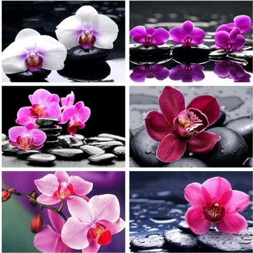 Diamond Painting Kits Full Round With AB Drill Flowers 5D DIY Embroidery Orchid Mosaic Rhinestone Crafts Home Decor Art Gift