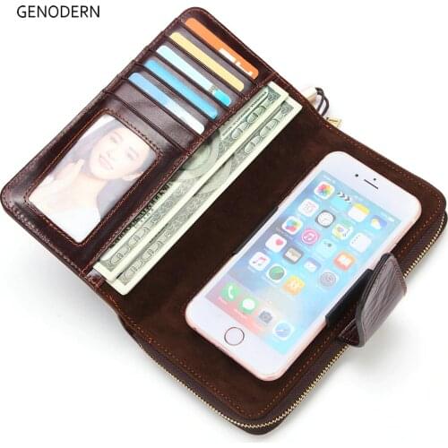 GENODERN New Arrival Men Clutch Wallet with Card Holder Cell Phone Holder Vintage Men Wallet Clutch Bags