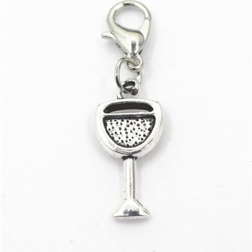 2018 New 20pcs/lot Wine Glass Dangle Charms Hanging Lobster Clasp Charm DIY Jewelry Accessories Necklace Pendant