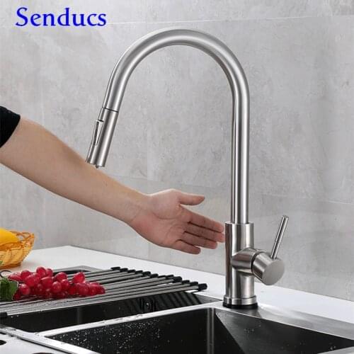 Touch Kitchen Faucet Senducs Quality 304 Stainless Steel Kitchen Sink Faucet Sensor Kitchen Mixer Tap Touch Gold Kitchen Faucets