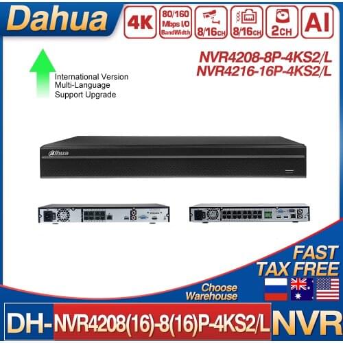 Dahua Original NVR4208-8P-4KS2 NVR4216-16P-4KS2 NVR4232-16P-4KS2 8/16/32 CH 1U H.265 4K Lite 200Mbps MAX Network Video Recorder