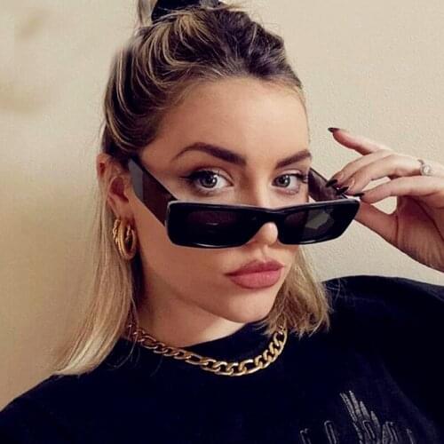 UV400 Sunglasses For Women Vintage Rectangle PC Black Frame Decorative Sun Glasses Men Eyewear Internet Celebrity Recommend