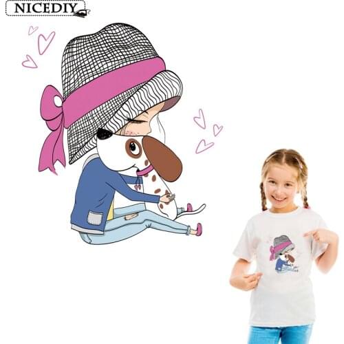 Girl Dogg Beauty Cartoon Stripes Thermo Stickers On Clothes Application Of a Heat-Sensitive Iron Patch On Transfers For Clothes