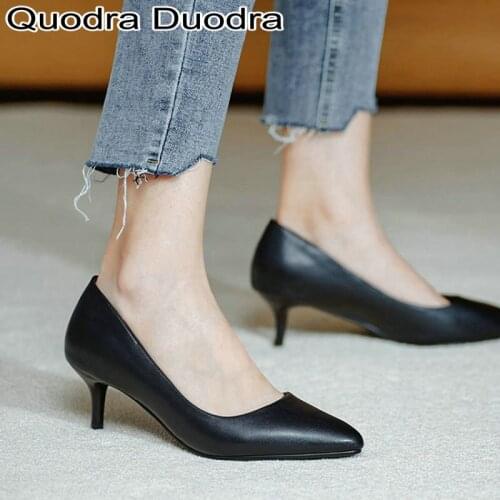 Womens Pumps shoes Thin High Heels Pointed toe Office big size 42 34 slip-on black autumn black all match PU solid cover ladies