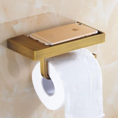 High Quality Copper Brass Toilet Roll Paper Holder Antique&Black Finish Mobile Phone Paper Holder Wall Mount Tissue Boxes ZR2324