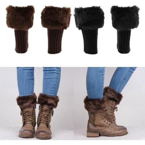 Winter Leg Warmers In Artificial Fur For Women (Black Coffee)