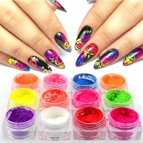 1 Box Neon Pigment Nail Powder Fluorescence Gradient Glitter Summer Shinny Dust Ombre DIY Nail Art Decor Manicure
