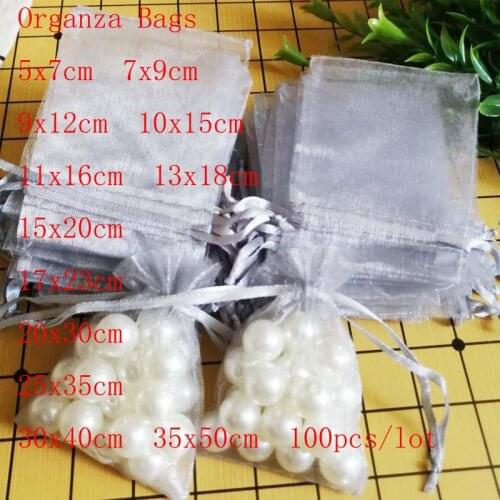 Hot 100 Pcs/lot Gray Organza Bags 7x9 9x12 10x15 13x18 15x20 cm Wedding Gift Packaging Drawstring Bags&Jewelry Pouches 2019