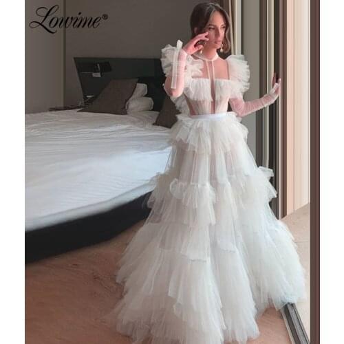 2021 Customized Long Sleeves Prom Dresses A Line Tulle Party Gowns Arabic Dubai Illusion Evening Dress Celebrity Dress Robes