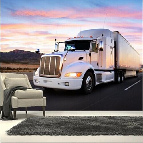 The custom 3D murals,white large truck under the colorful sky , the living room sofa TV wall bedroom background wall paper