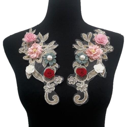 3D three-dimensional flower decoration colorful ABC pearl rhinestone embroidery DIY clothing accessories 1 piece for sale