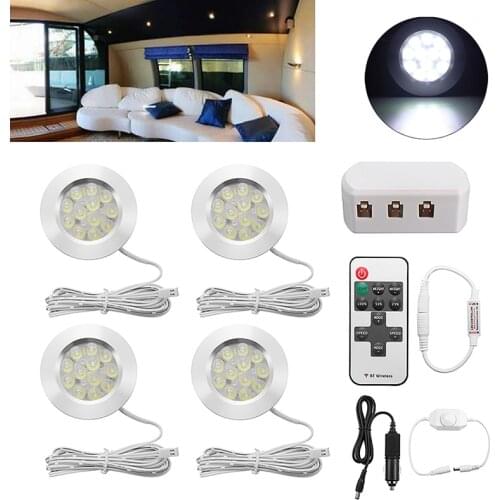 4pcs Car Dome Light With Remote Control Whitr Decoration Lamp LED Spot Light For Camper Van Caravan