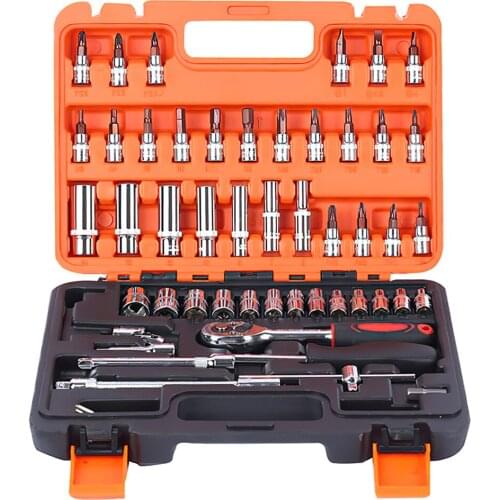 53Pcs Socket Set Car Repair Tool Carbon Steel Household Torque Ratchet Wrench Sleeves Screwdriver Kits With Tool Box