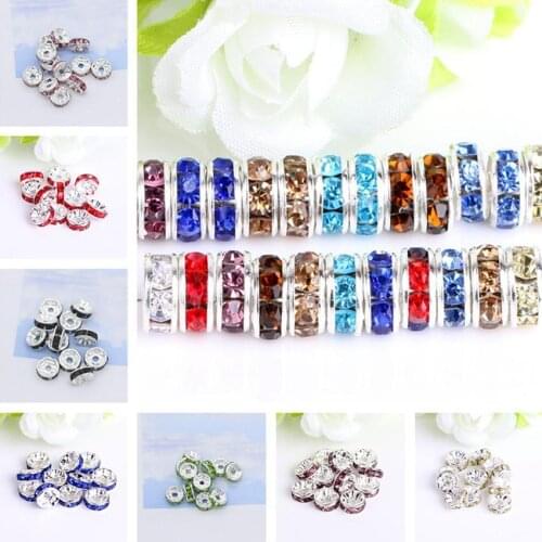 6mm 8mm 15 colors 5AAA Silver Handmade Colorful Rhinestones Loose Crystal alloy Rondelle Spacer Beads Bracelet necklace Jewelry
