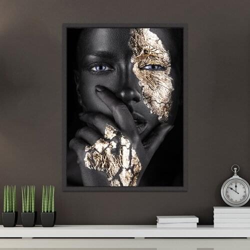 African Art Black And Gold Woman Canvas Painting Portrait Posters and Prints Scandinavian Posters Wall Art Picture Living Room