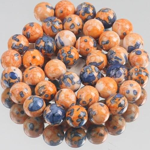 Natural Stone Orange Black Colorful Rain Jaspers Round Loose Beads for Jewelry Making DIY Woman Bracelet Necklace 4/6/8/10/12mm