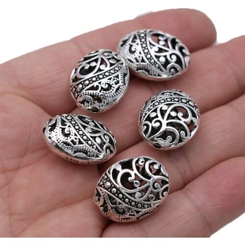 5PCS Antique Silver Plated Hollow Oval Loose Spacer Beads for Jewelry Making Bracelet Bracelet Accessories Handmade 22x17mm