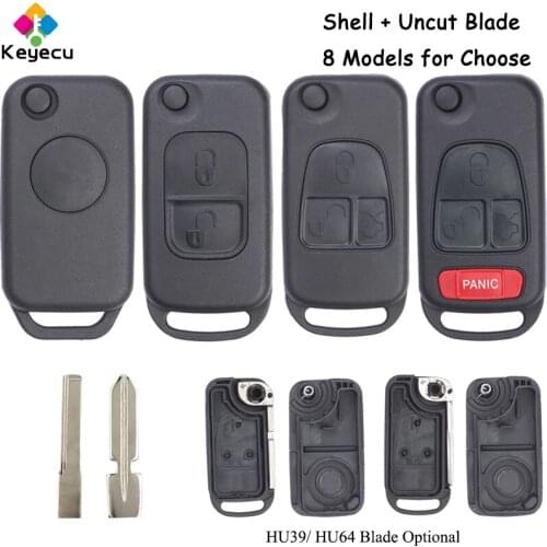 KEYECU Flip Remote Key Shell Case - 1 2 3 4 Button & HU39/ HU64 Blade - FOB for Mercedes-Benz W168 W124 W202 W203 A C E ML C CL
