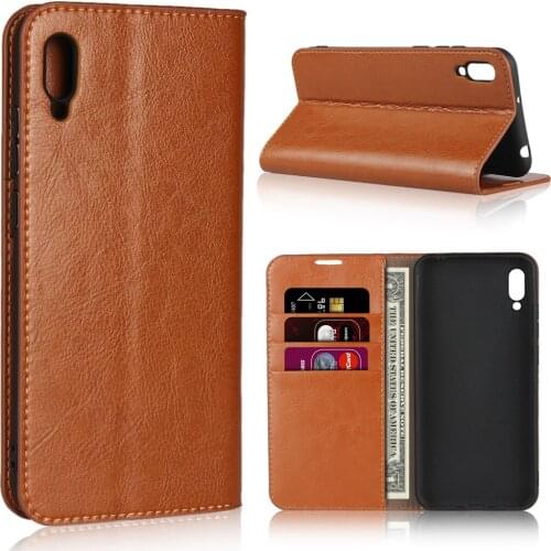For Huawei Y6 Pro 2019 100% Natural Genuine Leather Skin Phone Case On For Huawei Y6Pro 2019 MRD-LX2 Flip Wallet Book Cover