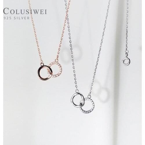 Colusiwei Authentic 925 Sterling Silver Clear CZ Irregular Double Round Circle Pendant for Women Geometric Pendant Fine Jewelry
