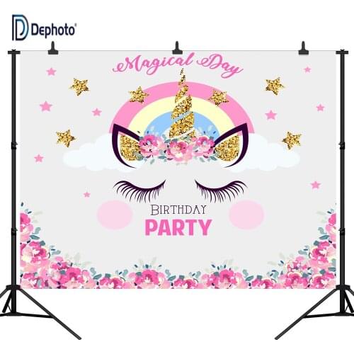 DePhoto Unicorn Theme Birthday Party Customized Seamless Vinyl Photography Backdrop Photo Background Studio Prop PGT154