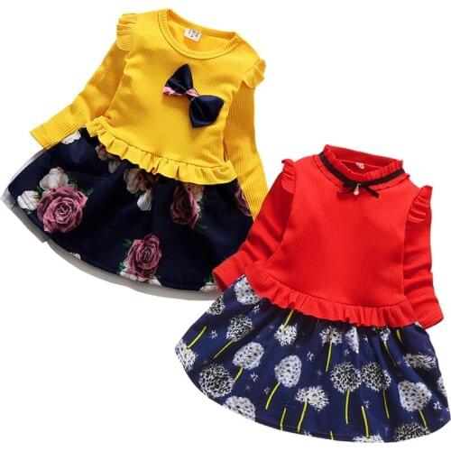 Spring Autumn Toddler Girls Dress Cotton Clothes Infant Children Long sleeved Princess Kids Costume Bow Kids Dress