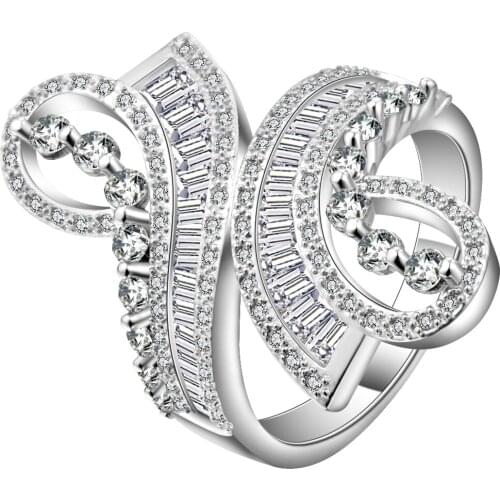 Elegant Micro Pave Cut Zircon CZ Geometric Design Rings Jewelry Silver Color Amazing Womens Big Finger Rings Custom Jewelry