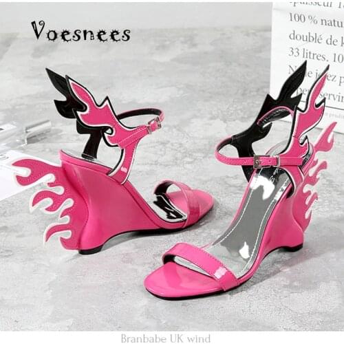 Brand Flame Sandals Women 2020 Summer New Fashion Word Wedges High Heels 10cm Female Performance Shoes Exotic Womens Shoes