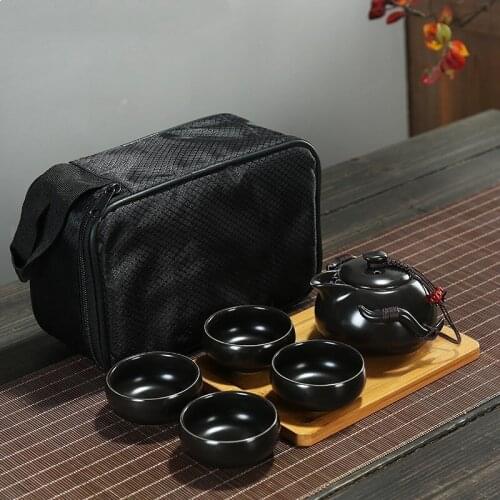 Chinese Tea Travel Tea Set Kung Fu Tea Set Ceramic Pot One Pot Four Cups Ding Kiln Ceramic Travel Tea Set Portable Bag Outdoor