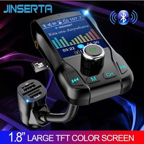 JINSERTA Color Screen FM Transmitter Wireless Bluetooth Handsfree Car Kit 360 rotatable Car MP3 Audio with 5V 3.1A Dual USB