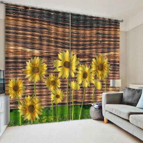 Beautiful Photo Fashion Customized 3D Curtains Wood grain sunflower meadow Curtains Decoration 3D Curtains For Living room