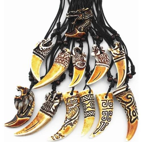 MixMax 20pcs/lot Mix Styles Punk Skull Animals Resin Pendant Rope Chain Necklaces Wholesale Dropshipping