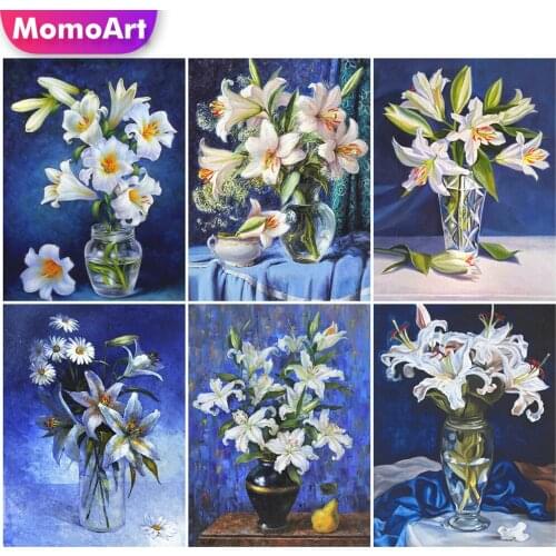 MomoArt 5D Diamond Painting Lily Full Drill Square Diamond Embroidery Vase Cross Stitch Mosaic Flower Rhinestones Handicraft