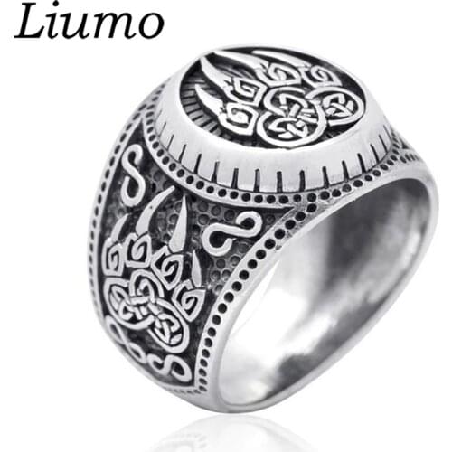 Liumo Vintage Silver Color Viking Nordic Mythical Bear Claw Men Alloy Biker Ring Lr1174
