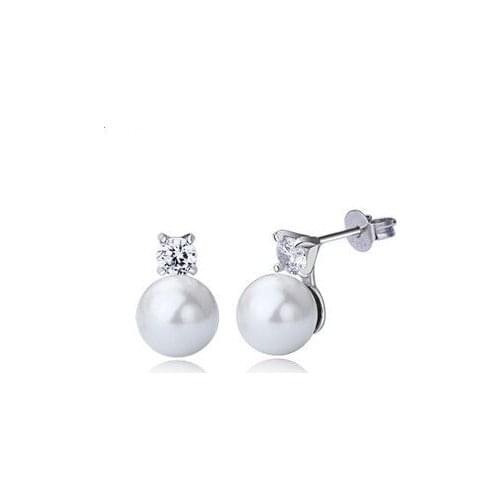 2016 New hot sell fashion imitation Shell pearl zircon crystal 925 sterling silver ladies`stud earrings wholesale jewelry