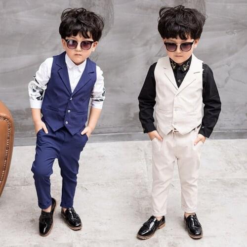 2018 New Children Suit Baby Boys Suits Kids Vest Boys Formal Suit For Weddings Boys Clothes Set Plaid Vest+Pants 2pcs 3-10Y